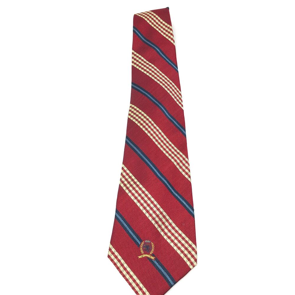 Tommy Hilfiger 100% Italian Silk Red Repp Diagonal Stripe Tie- USA